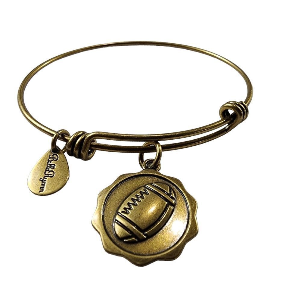 Bella Ryann Adjustable Expandable Wire Bangle Bracelet Football Pendant